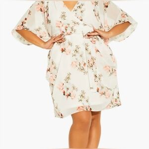 City Chic Floral Midi Dress in Cream and Peach